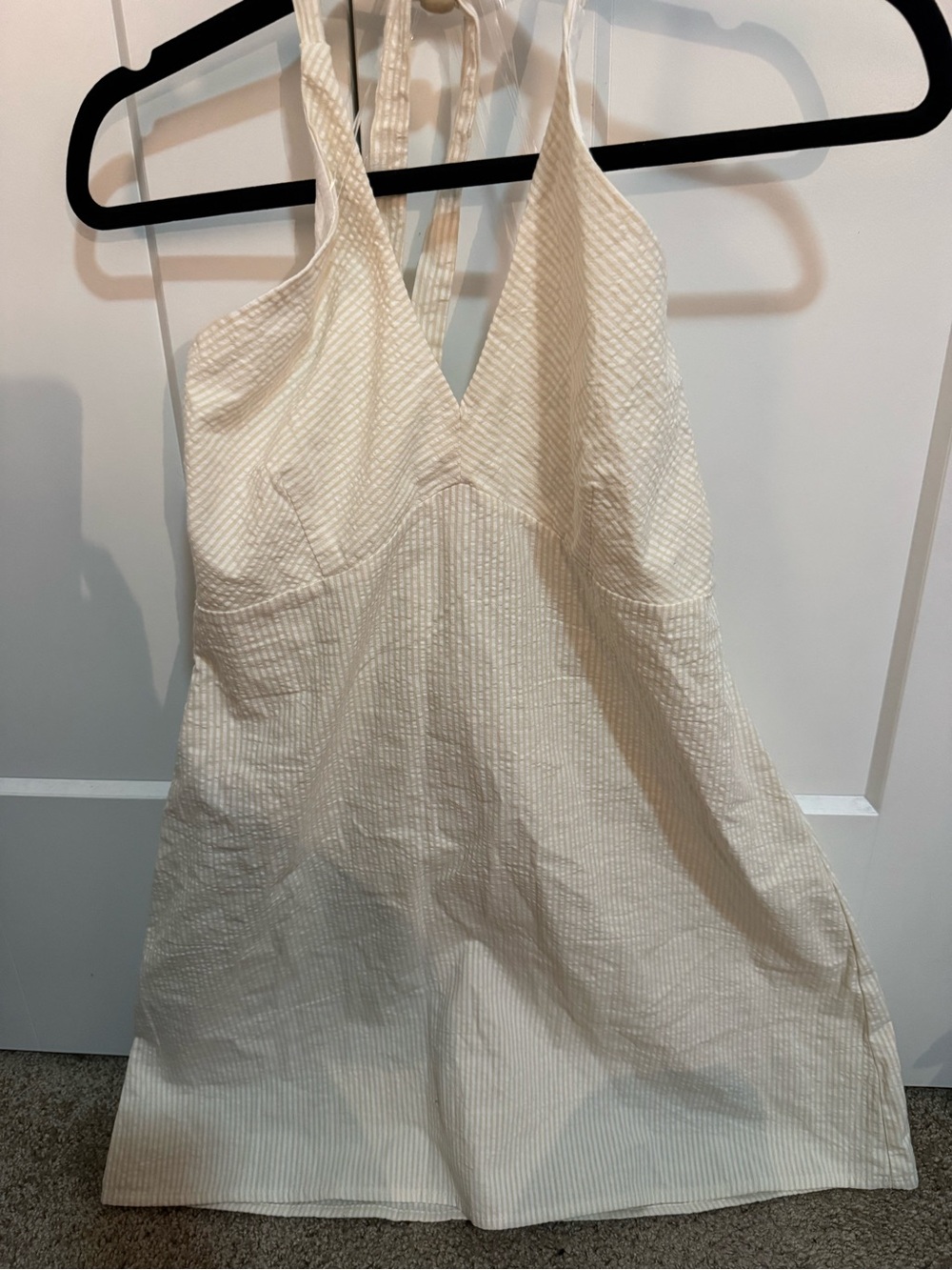 wild fable Cream Textured Mini Dress with V-Neck